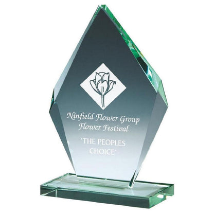 Beveled Jade Glass Diamond Stand Award - Personalisable Engraving - Available in 4 Sizes