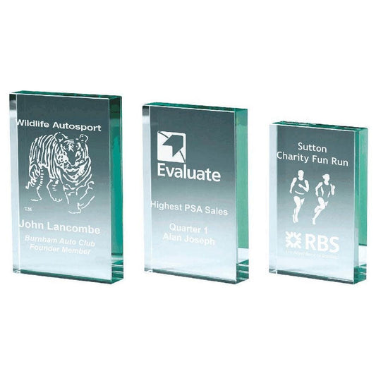 Premium Jade Glass Block Award - with Presentation Case - Personalisable Engraving - Available in 3 Sizes