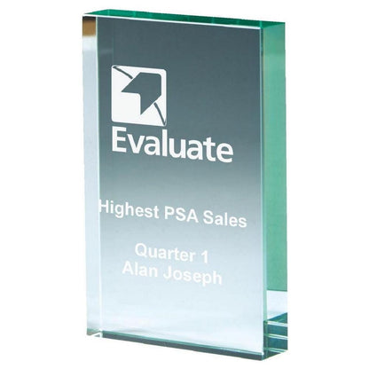 Premium Jade Glass Block Award - with Presentation Case - Personalisable Engraving - Available in 3 Sizes