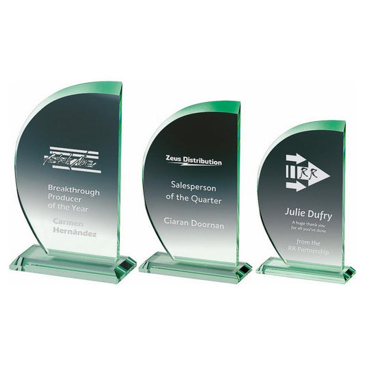 Jade Glass "Sail" Award - with Presentation Case - Personalisable Engraving - Available in 3 Sizes