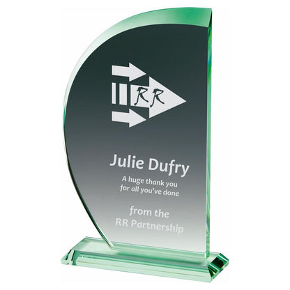 Jade Glass "Sail" Award - with Presentation Case - Personalisable Engraving - Available in 3 Sizes
