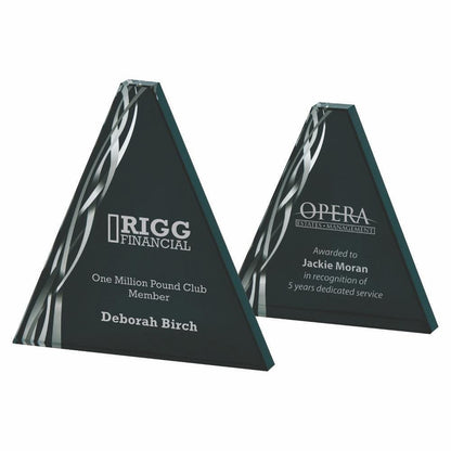 Triangular Silver Glass Award - Black Background - with Presentation Case - Personalisable Engraving - Available in 2 Sizes