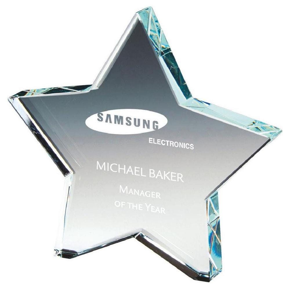 Crystal Star Award - with Presentation Case - Personalisable Engraving - Available in 3 Sizes