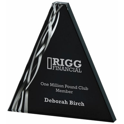 Triangular Silver Glass Award - Black Background - with Presentation Case - Personalisable Engraving - Available in 2 Sizes
