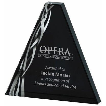 Triangular Silver Glass Award - Black Background - with Presentation Case - Personalisable Engraving - Available in 2 Sizes