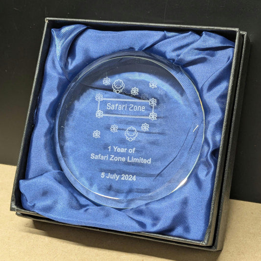 Round Glass Paperweight (In Presentation Case) - Personalisable Engraving