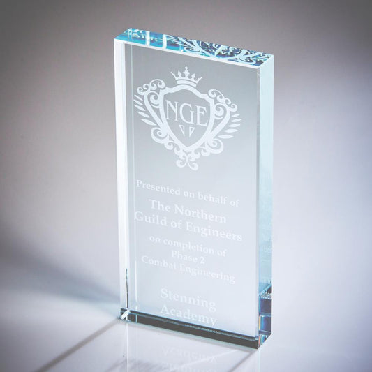 Clear Glass Rectangular Stand (In Presentation Case) - Personalisable Engraving - Available in 3 Sizes