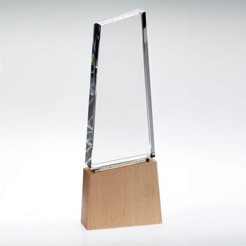 Clear Glass Block On Light Wood Base With Colour Flash (32mm Thick) - Personalisable Engraving