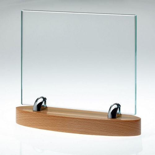 Clear Glass 10mm Rectangle On Light Wood Base - Personalisable Engraving