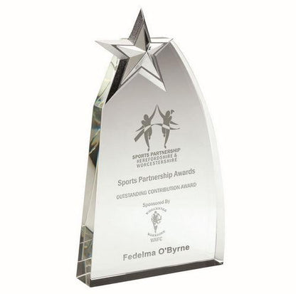 Clear Glass Wedge With Detailed Metal Star - Personalisable Engraving