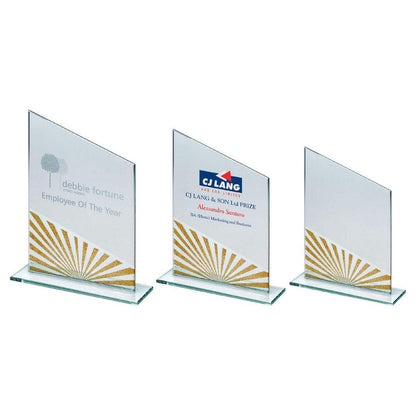 Jade Glass Angled Plaque With Gold/Silver Glitter Detail (5mm Thick) - Personalisable Engraving