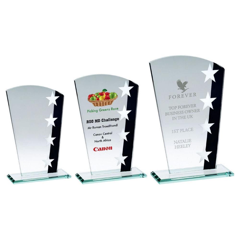 Jade Glass Shield With Silver/Black Star Design (4mm Thick) - Personalisable Engraving