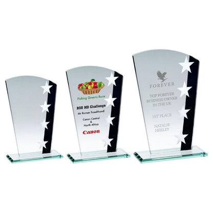 Jade Glass Shield With Silver/Black Star Design (4mm Thick) - Personalisable Engraving