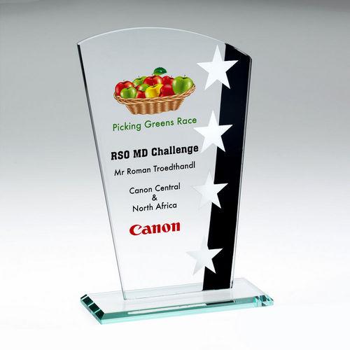 Jade Glass Shield With Silver/Black Star Design (4mm Thick) - Personalisable Engraving