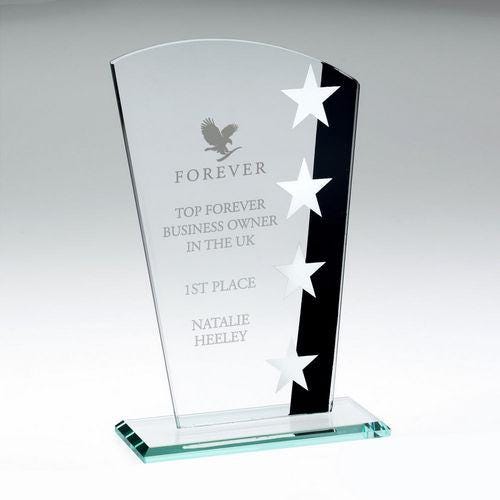 Jade Glass Shield With Silver/Black Star Design (4mm Thick) - Personalisable Engraving