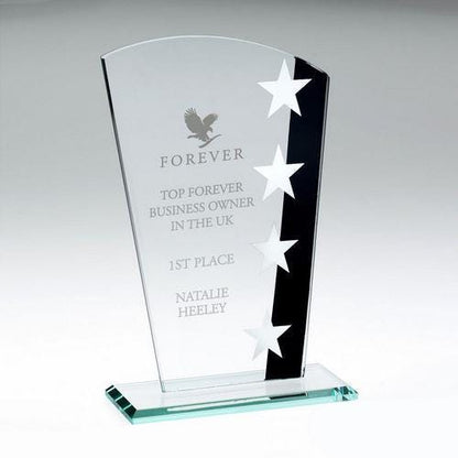 Jade Glass Shield With Silver/Black Star Design (4mm Thick) - Personalisable Engraving