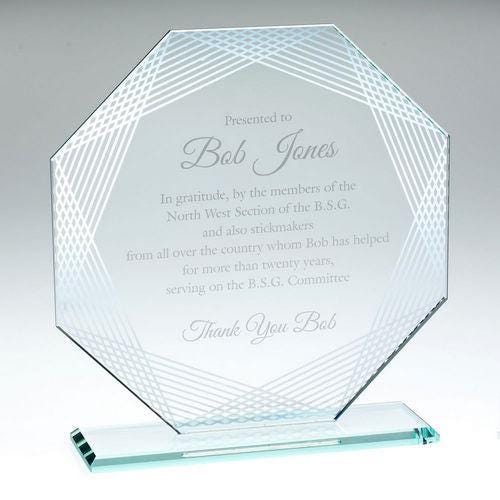 Jade Glass Octagon + Silver Lined Edges (4mm Thick) - Personalisable Engraving