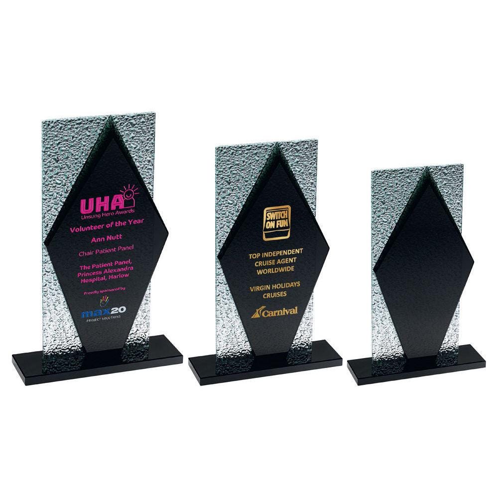Black Glass Diamond And Base With Clear Frosted Backdrop - Personalisable Engraving