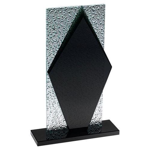 Black Glass Diamond And Base With Clear Frosted Backdrop - Personalisable Engraving