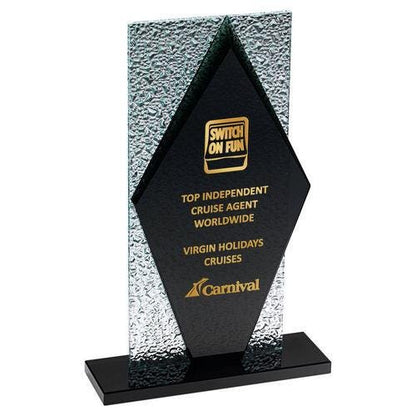 Black Glass Diamond And Base With Clear Frosted Backdrop - Personalisable Engraving