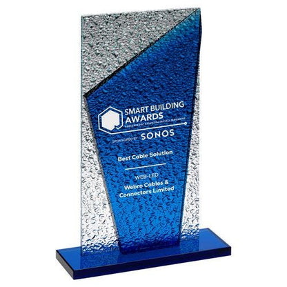 Blue Glass Plaque And Base With Clear Frosted Backdrop - Personalisable Engraving