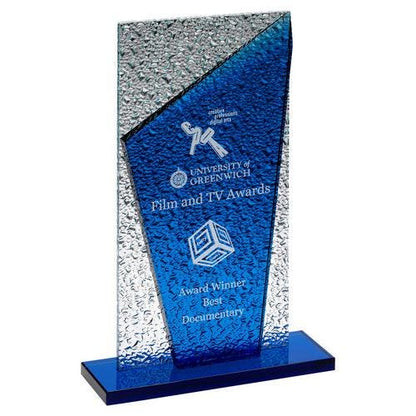 Blue Glass Plaque And Base With Clear Frosted Backdrop - Personalisable Engraving