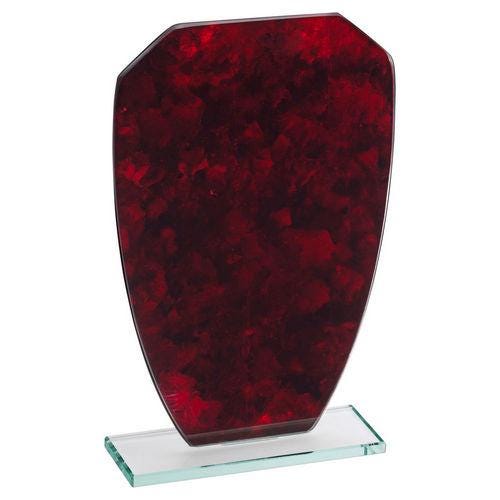 Red Marble Backed Jade Glass Shield (4mm Thick) - Personalisable Engraving