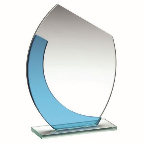Jade/Blue Glass Oval Plaque With Angled Top (4mm Thick) - Personalisable Engraving