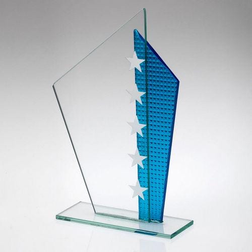 Jade Glass Plaque With Blue Shard & Silver Stars (4mm Thick) - Personalisable Engraving