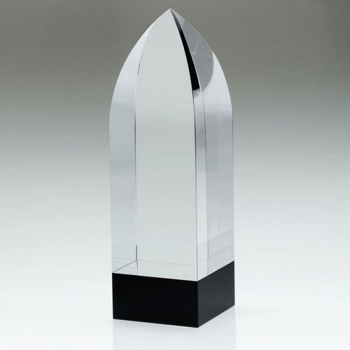 Clear Glass Arrowhead (20mm Thick) On Round Black Base - Personalisable Engraving