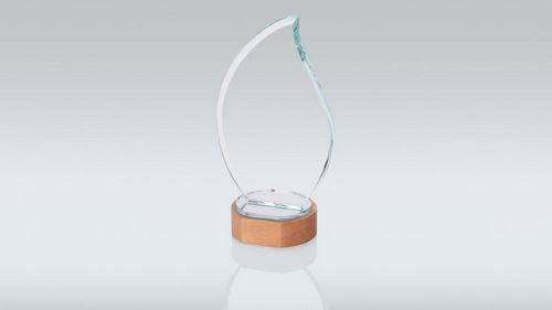 Clear Glass Flame On Light Wood Base (10mm Thick) - Personalisable Engraving