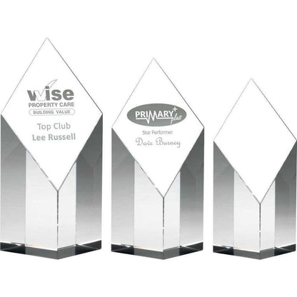 Clear Glass Diamond Column - Personalisable Engraving