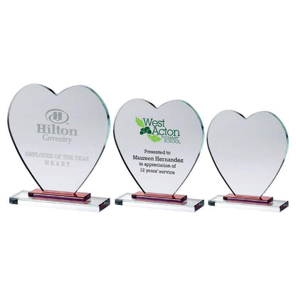 Clear Glass Heart With Red Stepped Base (10mm Thick) - Personalisable Engraving