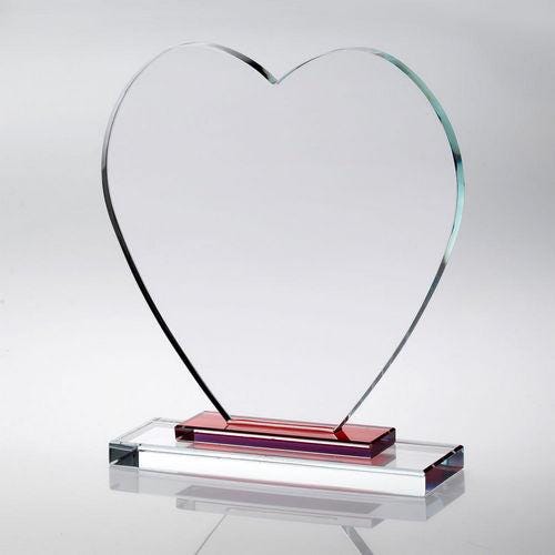 Clear Glass Heart With Red Stepped Base (10mm Thick) - Personalisable Engraving