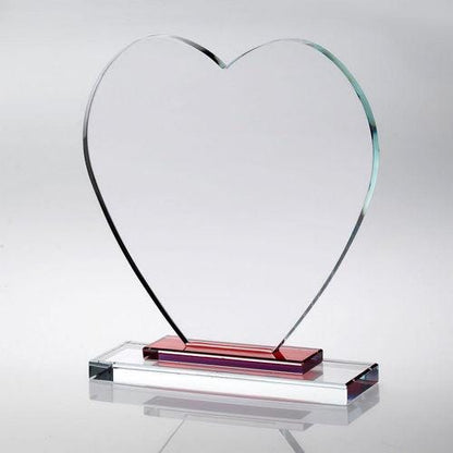 Clear Glass Heart With Red Stepped Base (10mm Thick) - Personalisable Engraving