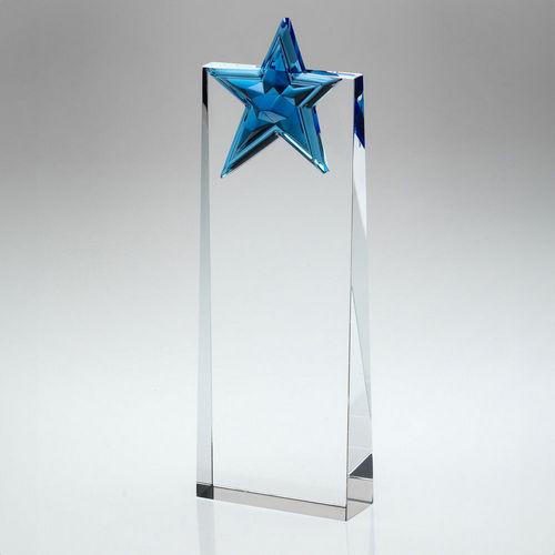 Clear Glass Wedge With Blue Glass Star - Personalisable Engraving