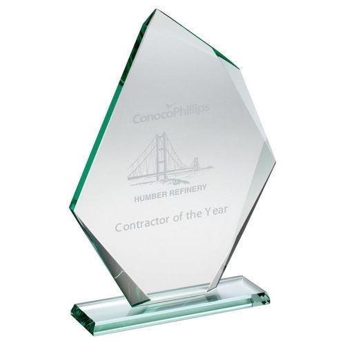 Jade Glass Offset Diamond Plaque (10mm Thick)  - Personalisable Engraving