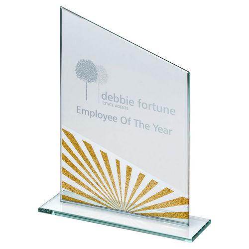 Jade Glass Angled Plaque With Gold/Silver Glitter Detail (5mm Thick) - Personalisable Engraving