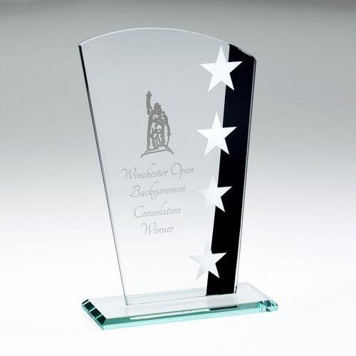 Jade Glass Shield With Silver/Black Star Design (4mm Thick) - Personalisable Engraving
