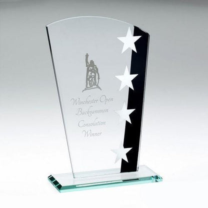 Jade Glass Shield With Silver/Black Star Design (4mm Thick) - Personalisable Engraving
