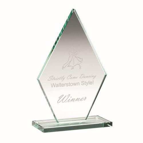 Jade Glass Tall Diamond Plaque (10mm Thick) - Personalisable Engraving