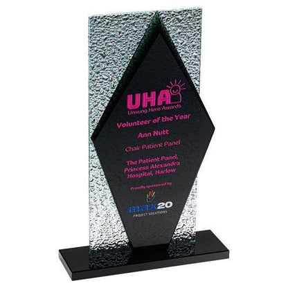 Black Glass Diamond And Base With Clear Frosted Backdrop - Personalisable Engraving