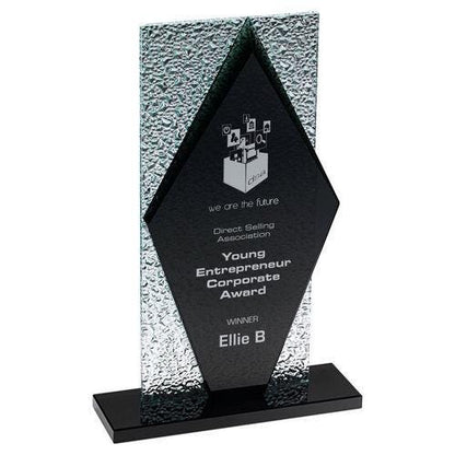 Black Glass Diamond And Base With Clear Frosted Backdrop - Personalisable Engraving