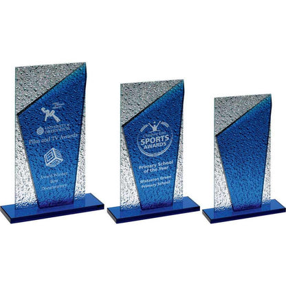 Blue Glass Plaque And Base With Clear Frosted Backdrop - Personalisable Engraving