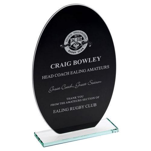 Black Backed Jade Glass Oval (4mm Thick) - Personalisable Engraving
