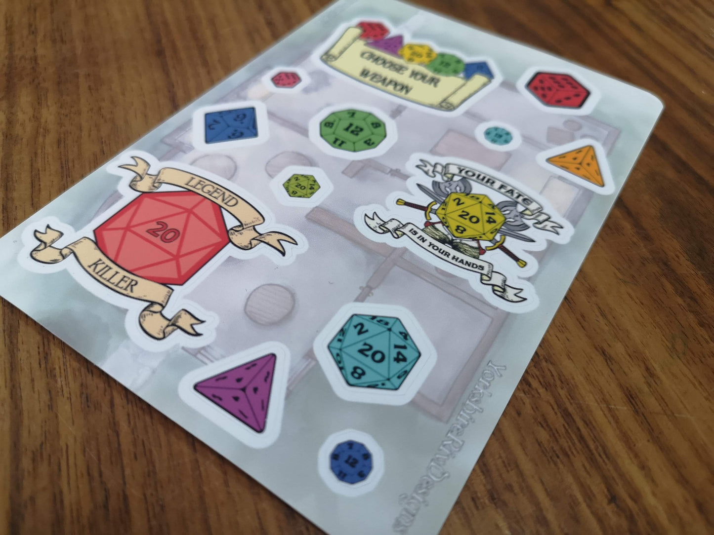 Dungeons and Dragons Themed Matt Vinyl Sticker Sheet - 3 Large DnD themed Stickers and 10 Dice Stickers