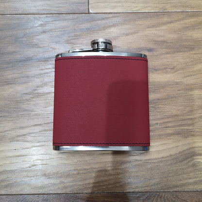 Personalised Engraved Leather 6oz Hip Flask - Multiple Colours Available