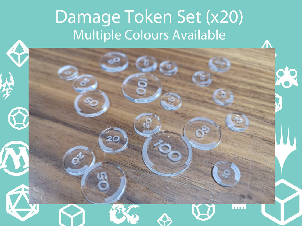 Damage Tokens Set (x20). Acrylic Tokens in a variety of Colours. – JB ...